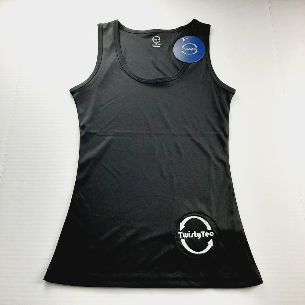 Twisty Tee Womens Athletic Tank Top Size XS Black Stretch Embroidered Logo